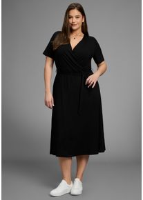 Midikleid LAURA SCOTT CURVE, Damen, Gr. 58, N-Gr, schwarz, Jersey, Obermaterial: 94% Viskose, 6% Elasthan, unifarben, Basic, A-Linie Midi, V-Ausschnitt, abgesteppt, Kleider Midikleid, mit betonter Taille - GROSSE GR&Ouml;SSE