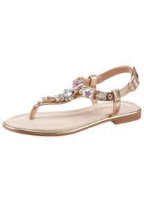 Zehentrenner Buffalo "KIRA ICE", Damen, Gr. 41, rosegoldfarben, Lederimitat, Glitzer, metallic, Schuhe Zehentrenner, Riemchensandale, Sommerschuh, Urlaubsandale, Memory Foam Innensohle