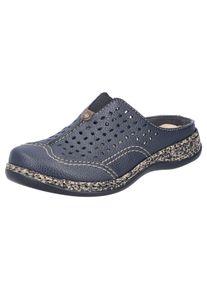 Clog Rieker, Damen, Gr. 36, blau (nachtblau), Lederimitat, unifarben, Schuhe Clog, Schlupfschuh, Hausschuh, Sommerschuh mit Perforation
