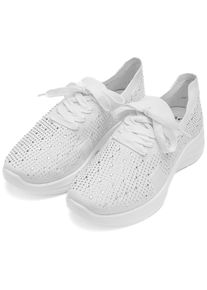 Slip-On Sneaker Ara "SEATTLE", Damen, Gr. 7 (41), wei&szlig;, Textil, Schuhe Slip-On Sneaker, Keilabsatz, Slipper, Freizeitschuh mit Strasssteinen, H-Weite