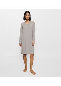 Nachthemd Triumph "Timeless Sensuality NDK LSL", Damen, Gr. 40, N-Gr, grau (silent grau), Single Jersey, 94% Modal, 6% Elasthan, unifarben, bequem knieumspielend, V-Ausschnitt, Kleider Nachthemd, atumgsaktiv und weich