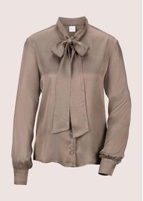 Madeleine Mode Langarmbluse MADELEINE "Bluse Satinbluse mit Schluppe", Damen, Gr. 40, beige (taupe), Obermaterial: 100% Viskose CV., Modern, normal, Blusen Langarmbluse