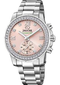 Chronograph Jaguar "Connected", silber (silberfarben, rosa), Armbanduhren, Damen, Chronograph, Armbanduhr, Damenuhr, Saphirglas, Stoppfunktion, Swiss Made