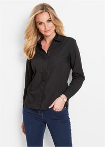 Langarmbluse bonprix "Bluse", Damen, Gr. 48, schwarz, Web, Obermaterial: 65% Polyester, 35% Baumwolle, loose fit h&uuml;ftbedeckend, Blusen Langarmbluse, lockere Passform, f&uuml;r eleganten Auftritt, aus Baumwollmischung