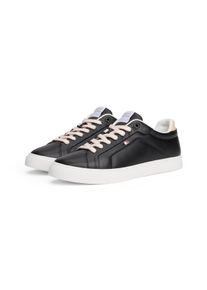 Plateausneaker Tommy Hilfiger "ICON COURT SNEAKER", Damen, Gr. 41, schwarz, Nappaleder, Schuhe Plateausneaker, Freizeitschuh, Halbschuh, Schn&uuml;rschuh mit Flaggen-Logo