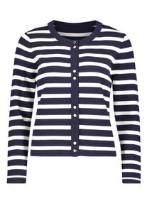 Strickjacke Cartoon "Feinstrickjacke mit Rundhalsausschnitt", Damen, Gr. 36, blau (blau, wei&szlig;), Obermaterial: 55% Viskose CV. 30% Polyester PES. 15% Polyamid PA., Strickjacken Strickjacke