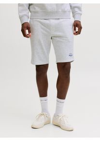 Jack & Jones Jogger Pants JACK & JONES "JPSTGORDON BRANDON SWEAT SHORTS", Damen, Gr. XS, N-Gr, wei&szlig; melange, Web, Obermaterial: 65% Polyester, 35% Baumwolle, meliert, unifarben, regular fit, Hosen Jogger Pants