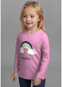 Langarmshirt Kidsworld "2er Pack 1x uni + 1x geringelt Langarmshirts", M&auml;dchen, Gr. 92/98, altrosa, geringelt, Single Jersey, Obermaterial: 95% Baumwolle, 5% Elasthan, bedruckt, Basic, Rundhals, Shirts Langarmshirt, 2er Pack Shirts mit Regenbogen und Ringel