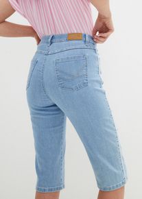 Bermudas bonprix "Jeans Bermuda Slim Fit High Waist", Damen, Gr. 34, N-Gr, blau (eisblau denim used), Denim/Jeans, Obermaterial: 82% Baumwolle, 17% Polyester, 1% Elasthan, unifarben, slim fit knielang, Hosen Bermudas, aus Baumwollmischung mit Stretch, Slim Fit, casual Stil