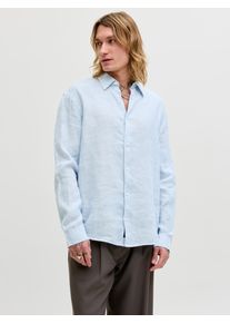 Jack & Jones Langarmhemd JACK & JONES "JPRBLALAWRENCE LINEN LS SHIRT SN", Damen, Gr. S, N-Gr, chambray blau, Web, Obermaterial: 100% Leinen, unifarben, normal, Hemden Langarmhemd