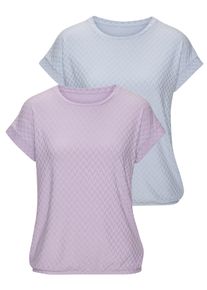 Kurzarmshirt Vivance "mit modischem Jacquard-Muster", Damen, Gr. 36/38, eisblau, lila, Obermaterial: 63% Polyester, 29% Viskose, 8% Elasthan, unifarben, figurumspielend, Rundhals, Shirts Kurzarmshirt, mit sch&ouml;nem Jacqaurdmuster