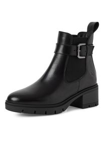 Chelseaboots Tamaris, Damen, Gr. 36, schwarz, Glattleder, Schuhe Chelseaboots, Blockabsatz, Stiefelette, Schlupfboots mit Ziernschnalle
