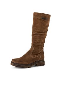 Stiefel Tamaris, Damen, Gr. 38, Normalschaft, braun, Veloursleder, unifarben, used, Schuhe Stiefel, Blockabsatz, Langschaftstiefel mit slouchy Falten am Schaft