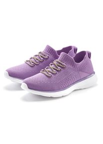 Sneaker Lascana "Slip-On-Sneaker, Slipper, Freizeitschuh", M&auml;dchen, Gr. 35, lila (flieder), Obermaterial: 100% Textilmaterial. Decksohle: 100% Textilmaterial. Futter: 100% Textilmaterial. Laufsohle: 100% Synthetik, Glitzer, unifarben, Basic, Schuhe Sneaker, mit modischer Glitzerschn&uuml;rung VEGAN, Topseller