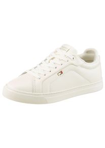 Plateausneaker Tommy Hilfiger "WOMENS ICON COURT SNEAKER FLAG", Damen, Gr. 42, wei&szlig; (ivory), Leder, Lederimitat, Schuhe Plateausneaker, Freizeitschuh, Schn&uuml;rschuh, Halbschuh mit gepolstertem Schaftrand