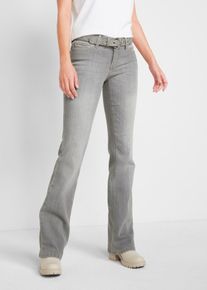 Bootcut-Jeans bonprix "Bootcut Jeans Mid Waist, Komfort-Stretch", Damen, Gr. 48, N-Gr, grau (hellgrau used (l&auml;nge: regul&auml;r)), Denim/Jeans, Obermaterial: 82% Baumwolle, 17% Polyester, 1% Elasthan, unifarben, slim fit lang, Jeans Bootcut-Jeans, Slim Fit Passform, aus Baumwollmischung mit Stretch-Anteil