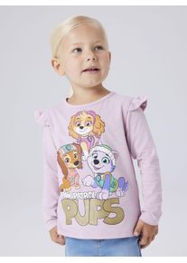 Langarmshirt name it "NMFJABA PAW LS TOP NOOS CPLG", M&auml;dchen, Gr. 98, dawn pink, Jersey, Obermaterial: 95% Baumwolle, 5% Elasthan, bedruckt, unifarben, Basic normal, Rundhals, Shirts Langarmshirt