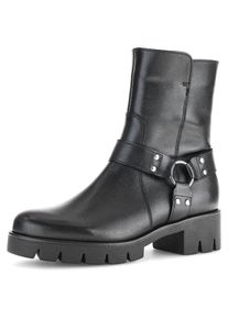 Bikerboots Gabor, Damen, Gr. 37, schwarz, Kalbsleder, unifarben, Schuhe Bikerboots, Blockabsatz, Stiefelette, Boots mit Nieten besetzt
