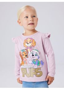 Langarmshirt name it "NMFJABA PAW LS TOP NOOS CPLG", M&auml;dchen, Gr. 92, dawn pink, Jersey, Obermaterial: 95% Baumwolle, 5% Elasthan, bedruckt, unifarben, Basic normal, Rundhals, Shirts Langarmshirt