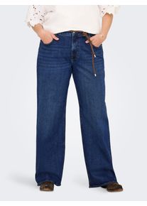 High-waist-Jeans Only CARMAKOMA "CARJUICY HW WIDE LEG REA255", Damen, Gr. 46, L&auml;nge 32, blau (dunkelblau denim), Denim/Jeans, Obermaterial: 99% Baumwolle, 1% Elasthan, unifarben, Jeans High-waist-Jeans