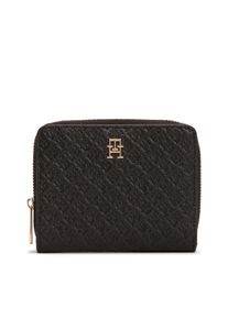 Geldb&ouml;rse Tommy Hilfiger "TH ICON MED ZA W/FLAP MONO", Damen, schwarz, Lederimitat, Basic, Kleinlederwaren Geldb&ouml;rse, Unisex Geldbeutel, Portemonnaie mit TH-Schmucklogo