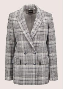 Madeleine Mode Longblazer MADELEINE "Blazer Langer Karo-Blazer", Damen, Gr. 44, grau (bleigrau, steingrau, kariert), Obermaterial: 60% Wolle WO. 20% Polyamid PA. 20% Polyester PES., Modern, normal, Blazer Longblazer