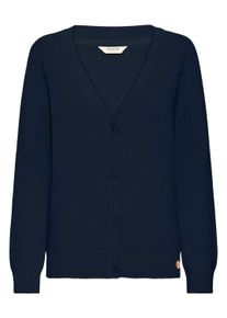 Strickjacke oxmo "Strickjacke OXFiana", Damen, Gr. S, blau (total eclipse), Obermaterial: 70% Baumwolle CO recyc.. 30% Polyester Pol. recyc.., Strickjacken Strickjacke