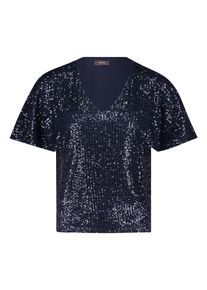 Paillettenshirt Vera Mont "Blusenshirt kurzarm", Damen, Gr. 42, blau (night sky), Obermaterial: 93% Polyester PES. 7% Elasthan EL., Shirts Paillettenshirt