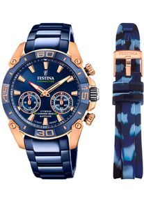 Chronograph Festina "Chrono Bike 2021 - Special Edition Connected", blau (blau, ros&eacute;goldfarben), Armbanduhren, Herren, Chronograph, Armbanduhr, Quarzuhr, Herrenuhr, Stoppfunktion, ideal als Geschenk