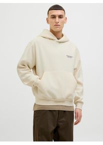 Jack & Jones Kapuzensweatshirt JACK & JONES "JORISLINGTON BACK SWEAT HOOD SN", Herren, Gr. S, wei&szlig; (antique wei&szlig;), angeraute Sweatware, Obermaterial: 70% Baumwolle, 30% Polyester, unifarben, loose fit normal, Rippb&uuml;ndchen, Sweatshirts Kapuzensweatshirt