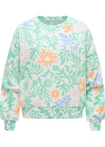 Rundhalspullover Ragwear "Sweater Wuss Print", Damen, Gr. M, gr&uuml;n (mint combo), Obermaterial: 70% Baumwolle CO. 30% Polyester PES., Rundhals, &Auml;rmel ohne &Auml;rmelschlitz Rippb&uuml;ndchen, Pullover Rundhalspullover