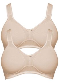 Entlastungs-BH SuSa "2er Pack Entlastungs BH ohne B&uuml;gel Basics", Damen, Gr. 85, Cup B, beige (cappuccino cappuccino), Stoff, Obermaterial: 97% Baumwolle CO. 3% Elasthan EL., BHs Entlastungs-BH