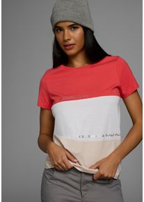 T-Shirt Kangaroos, Damen, Gr. 48/50, rot (rot, wei&szlig;, beige), Single Jersey, Obermaterial: 100% Baumwolle, bedruckt, figurumspielend h&uuml;ftlang, Rundhals, Shirts T-Shirt, im Colorblock-Design