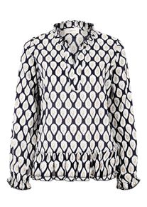 Klassische Bluse Cartoon "Casual-Bluse mit Raffung", Damen, Gr. 40, blau (blau, beige), Obermaterial: 55% Baumwolle CO. 45% Lyocell CLY., Blusen Klassische Bluse