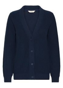 Strickjacke oxmo "Strickjacke OXKimmie", Damen, Gr. S, blau (total eclipse), Obermaterial: 70% Baumwolle CO recyc.. 30% Polyester Pol. recyc.., Strickjacken Strickjacke