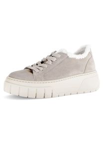 Plateausneaker Gabor, Damen, Gr. 42, beige (hellbeige), Textil, Veloursleder, Schuhe Plateausneaker, Plateau, Freizeitschuh, Halbschuh, Schn&uuml;rschuh mit Warmfutter-Kragen