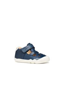 Lauflernschuh Geox "B STEPPIEUP BOY", M&auml;dchen, Gr. 23, navy, wei&szlig;, Leder, Schuhe Lauflernschuh, Babyschuh mit Klettverschluss, Gr&ouml;&szlig;enschablone zum Download