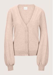 Madeleine Mode Strickjacke MADELEINE "Strickjacke Kaschmir-Cardigan mit Ballon&auml;rmeln", Damen, Gr. 44/46, beige (beige, melange), Obermaterial: 90% Schurwolle WV. 10% Kaschmir WS., Modern, normal, V-Ausschnitt, Strickjacken Strickjacke, Good-Cashmere-Qualit&auml;t