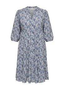 Tunikakleid Only CARMAKOMA "CARMILANA 3/4 DRESS WVN NOOS", Damen, Gr. 42, N-Gr, coronet blau aop:jadie flower, Web, Obermaterial: 100% Viskose, bedruckt, loose fit kniebedeckend, V-Ausschnitt, elastischer Bund, Kleider Tunikakleid, Sommerkleid