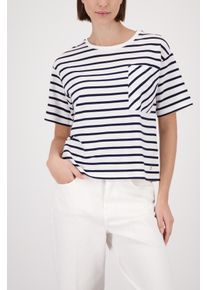 T-Shirt monari, Damen, Gr. 36, marine geringelt, Web, Obermaterial: 50% Baumwolle, 50% Modal, gestreift, regular fit taillenbedeckt, Rundhals, eingesetzt gerader Abschluss, Shirts T-Shirt, Regular fit mit Rundhalsausschnitt