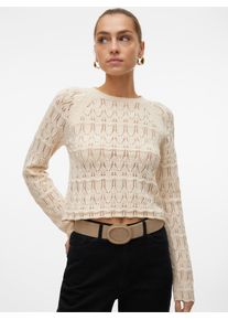V&eacute;ro Moda Strickpullover VERO MODA "VMNEWFABIENNE LS O-NECK PULLOVER NOOS", Damen, Gr. S, beige (birch), Strick, Obermaterial: 60% Baumwolle, 40% Polyamid, leicht transparent, unifarben, regular fit taillenlang, Rundhals, Raglan&auml;rmel, Pullover Strickpullover, im hochwertigen Ajourstrickmuster