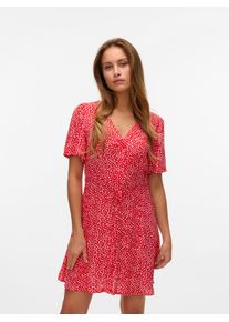 V&eacute;ro Moda Minikleid VERO MODA "VMALBA SS SHORT DRESS WVN NOOS", Damen, Gr. S, N-Gr, rot (fiery rot aop:joey dot), Web, Obermaterial: 100% Viskose, bedruckt, slim fit kurz, V-Ausschnitt, Kleider Minikleid, Viskose, slim fit