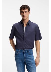 Kurzarmhemd BOSS Orange, Damen, Gr. XL, N-Gr, navy418, Web, Obermaterial: 100% Baumwolle, unifarben, regular fit normal, Rundhals, abgesteppte Kante, Hemden Kurzarmhemd, Regular Fit, Kentkragen, Kurzarm