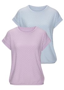 Kurzarmshirt Vivance "mit modischem Jacquard-Muster", Damen, Gr. 44/46, eisblau, lila, Obermaterial: 63% Polyester, 29% Viskose, 8% Elasthan, unifarben, figurumspielend, Rundhals, Shirts Kurzarmshirt, mit sch&ouml;nem Jacqaurdmuster