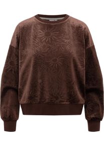 Rundhalspullover Ragwear "Sweater Wuss Embossed", Damen, Gr. L, braun (schwarz choco), Obermaterial: 94% Polyester PES. 6% Elasthan EL. Futter: 94% Polyester PES. 6% Elasthan EL., Rundhals, &Auml;rmel ohne &Auml;rmelschlitz Rippb&uuml;ndchen, Pullover Rundhalspullover