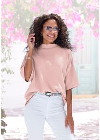 Kurzarmshirt Lascana "mit Stehkragen", Damen, Gr. 40/42, rosa (ros&eacute;), Cr&ecirc;pe, Obermaterial: 97% Polyester, 3% Elasthan, unifarben, l&auml;ssig geschnitten, Shirts Kurzarmshirt, aus b&uuml;gelfreier Cr&ecirc;pe-Qualit&auml;t