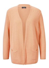 Strickjacke GOLDNER "Kurzgr&ouml;&szlig;e Cardigan in langer offener Form", Damen, Gr. 24, orange (pfirsich), Obermaterial: 100% Kaschmir WS., figurumspielend, Rippe, Pullover Strickjacke, Aufwendig in Form gestrickt