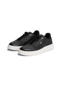 Plateausneaker Tommy Hilfiger "TH SPORTY CUPSOLE LEATHER", Damen, Gr. 39, schwarz, Leder, unifarben, Schuhe Plateausneaker, Freizeitschuh, Halbschuh, Schn&uuml;rschuh mit seitlichem Logo