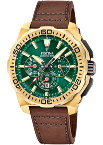 Chronograph Festina "Chrono Bike 2025", braun (dunkelbraun, dunkelgr&uuml;n), Armbanduhren, Herren, Chronograph, Quarzuhr, Armbanduhr, Herrenuhr, Lederarmband, analog, Tag