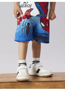 Badeshorts name it "NMMMALTE SPIDER LONG SWIMSHORTS MAR", Jungen, Gr. 116, N-Gr, blaufish, Jersey, Polyester, bedruckt, Badehosen Badeshorts